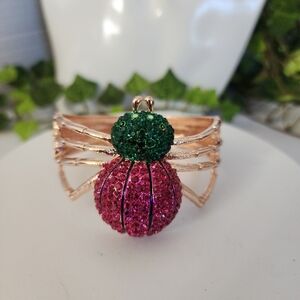 Rose Gold Green and Pink Crystal Spider Clamper Hinge Bracelet